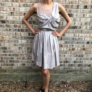 Taupe dress knee length cocktail silver metallic